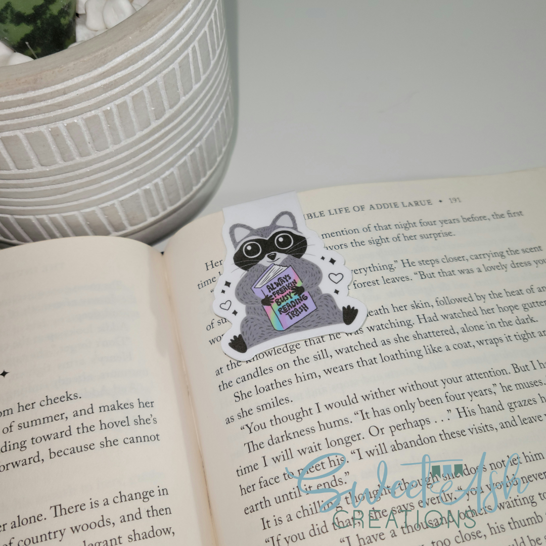 Raccoon Reading Trash Magnetic Bookmark