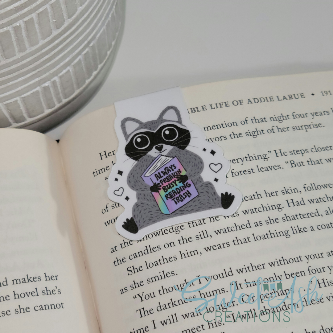 Raccoon Reading Trash Magnetic Bookmark
