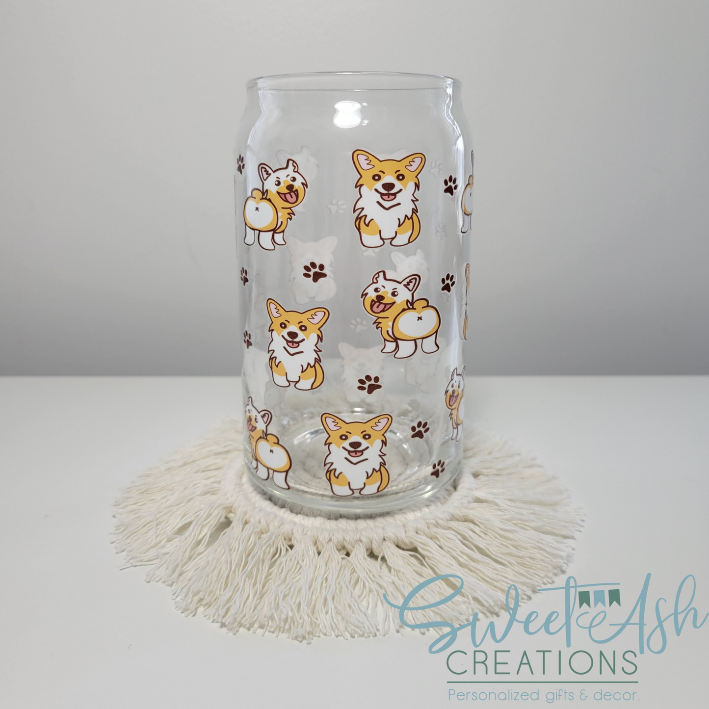 16oz Corgi Glass Cup