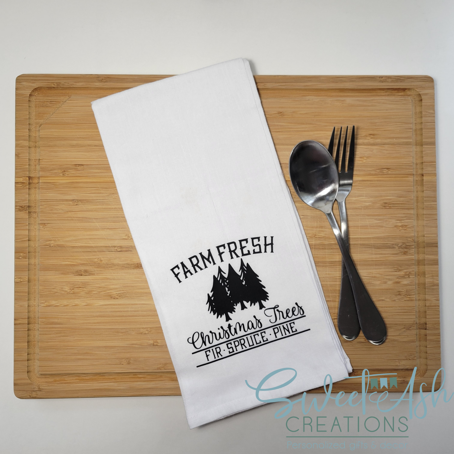 Farm Fresh Christmas Trees Tea Towel