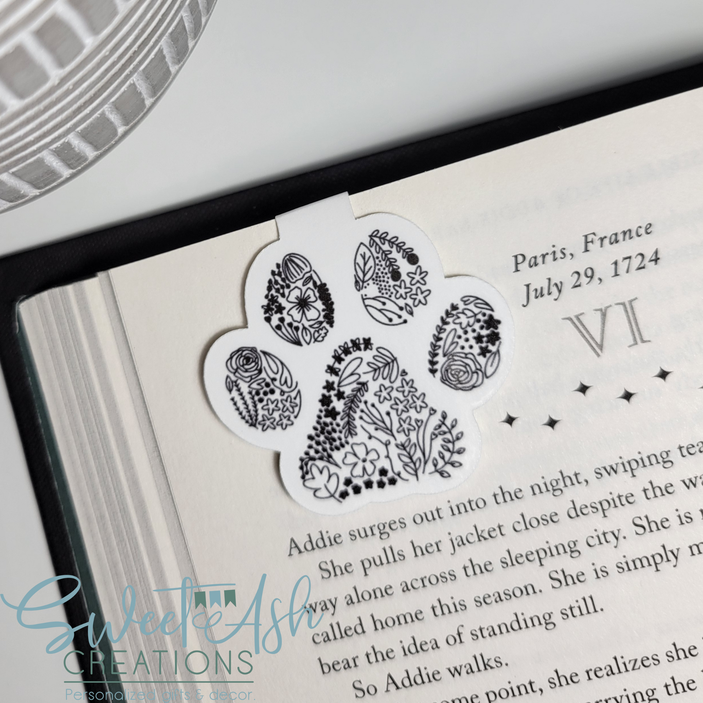 Floral Paw Print Magnetic Bookmark