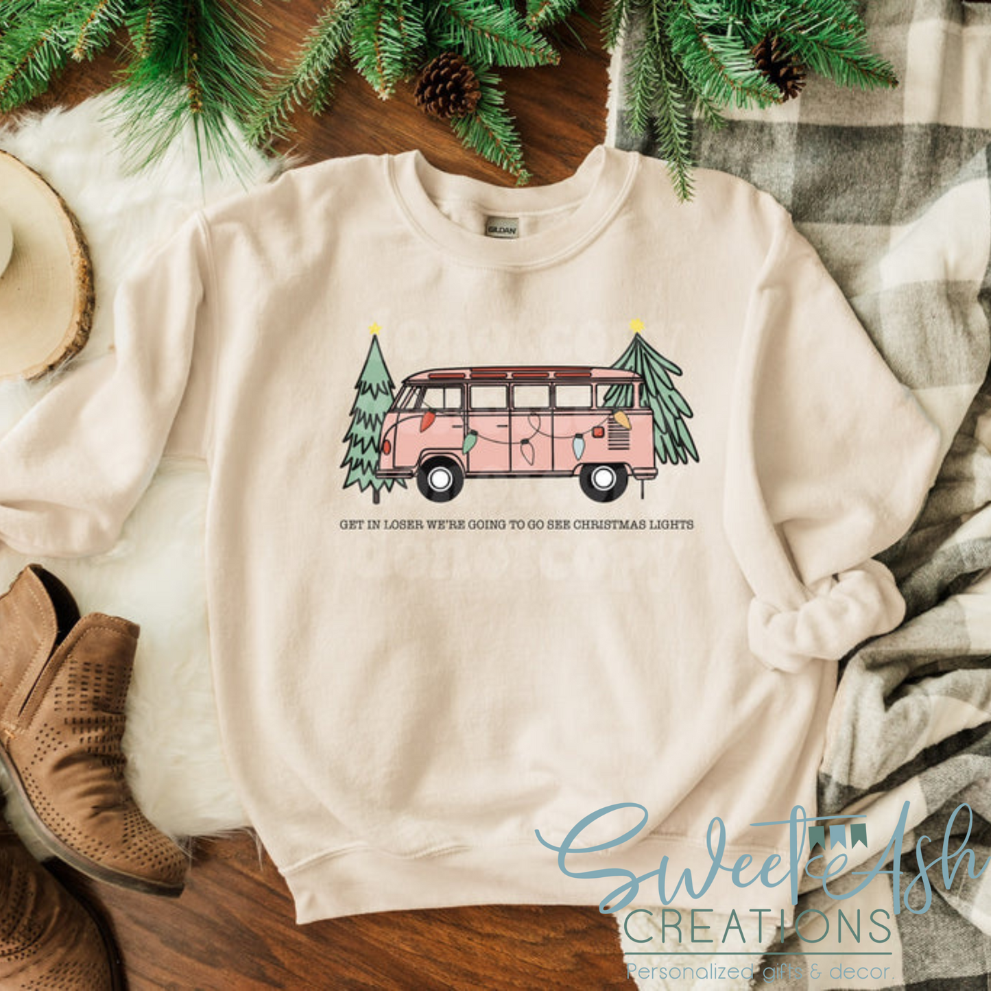 Get In Loser We're Going to See Christmas Lights Van Crewneck Sweatshirt
