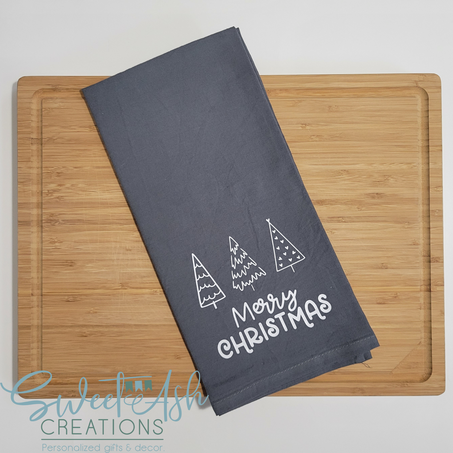 Merry Christmas Trees Tea Towel