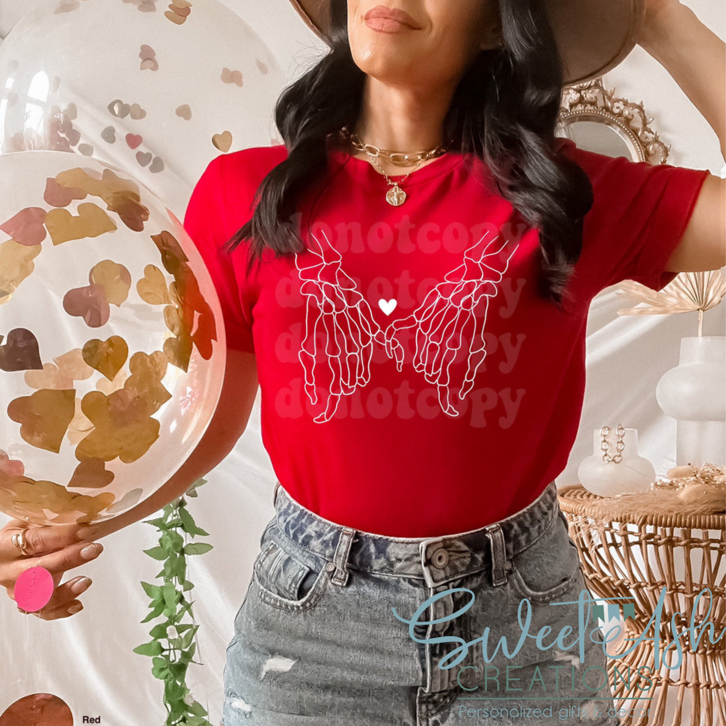 Skelly Hands with Heart Crewneck Sweatshirt