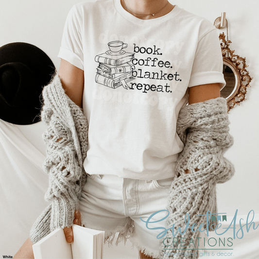 Book. Coffee. Blanket. Repeat. T-Shirt