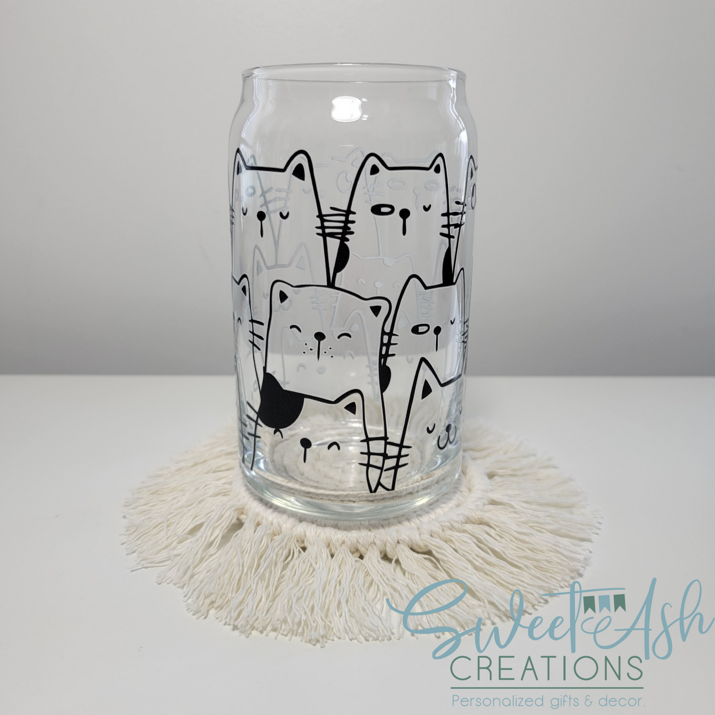 16oz Cats Glass Cup