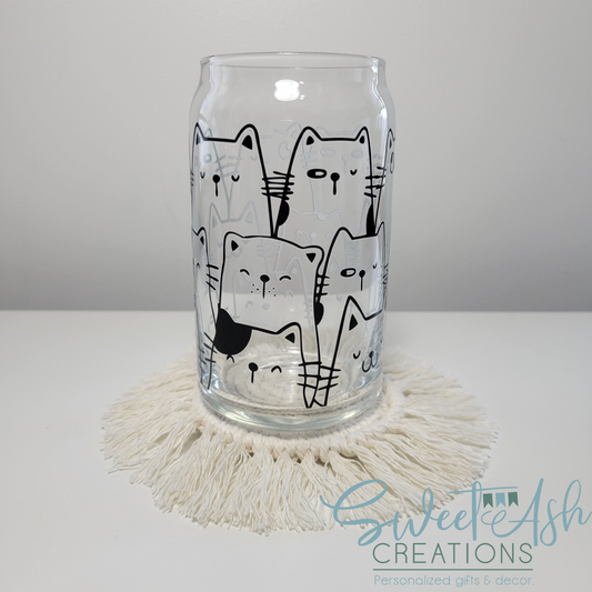 16oz Cats Glass Cup