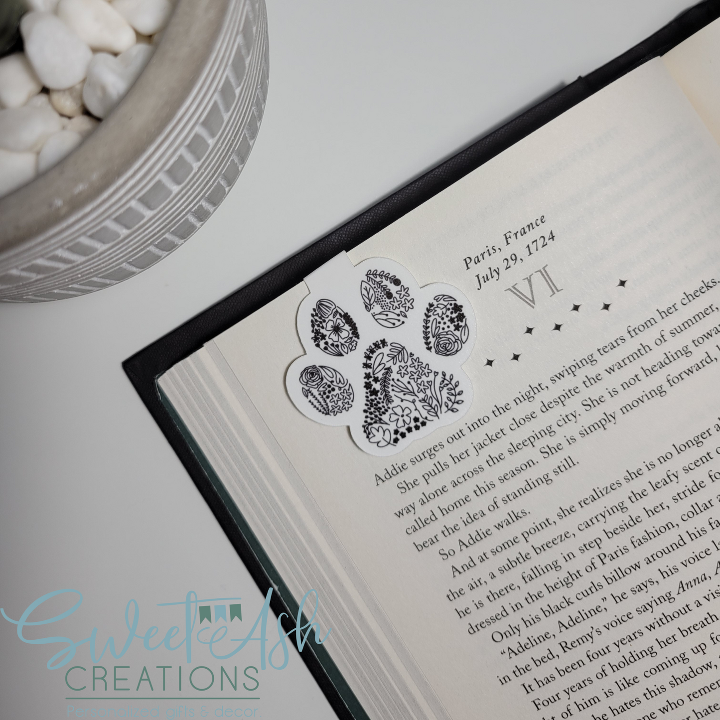 Floral Paw Print Magnetic Bookmark