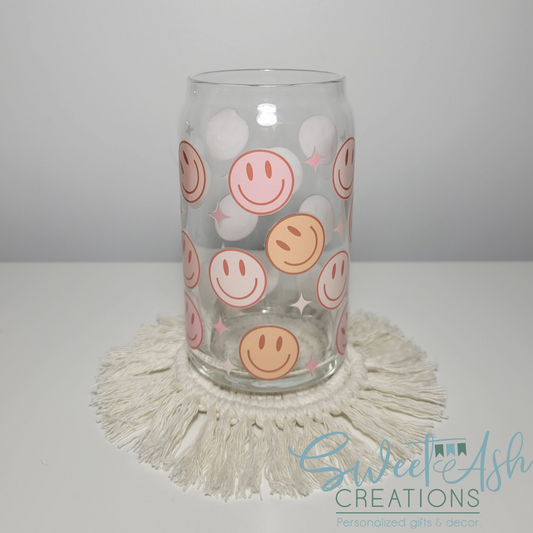 16oz Happy Face Glass Cup