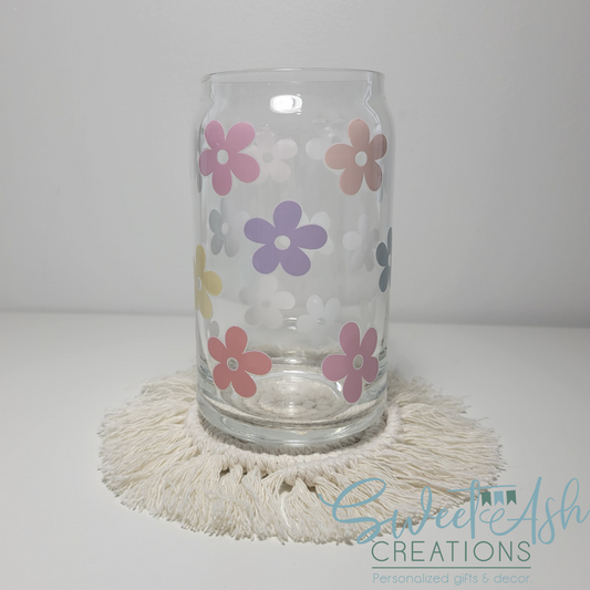 16oz Retro Floral Glass Cup