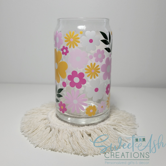16oz Spring Floral Glass Cup